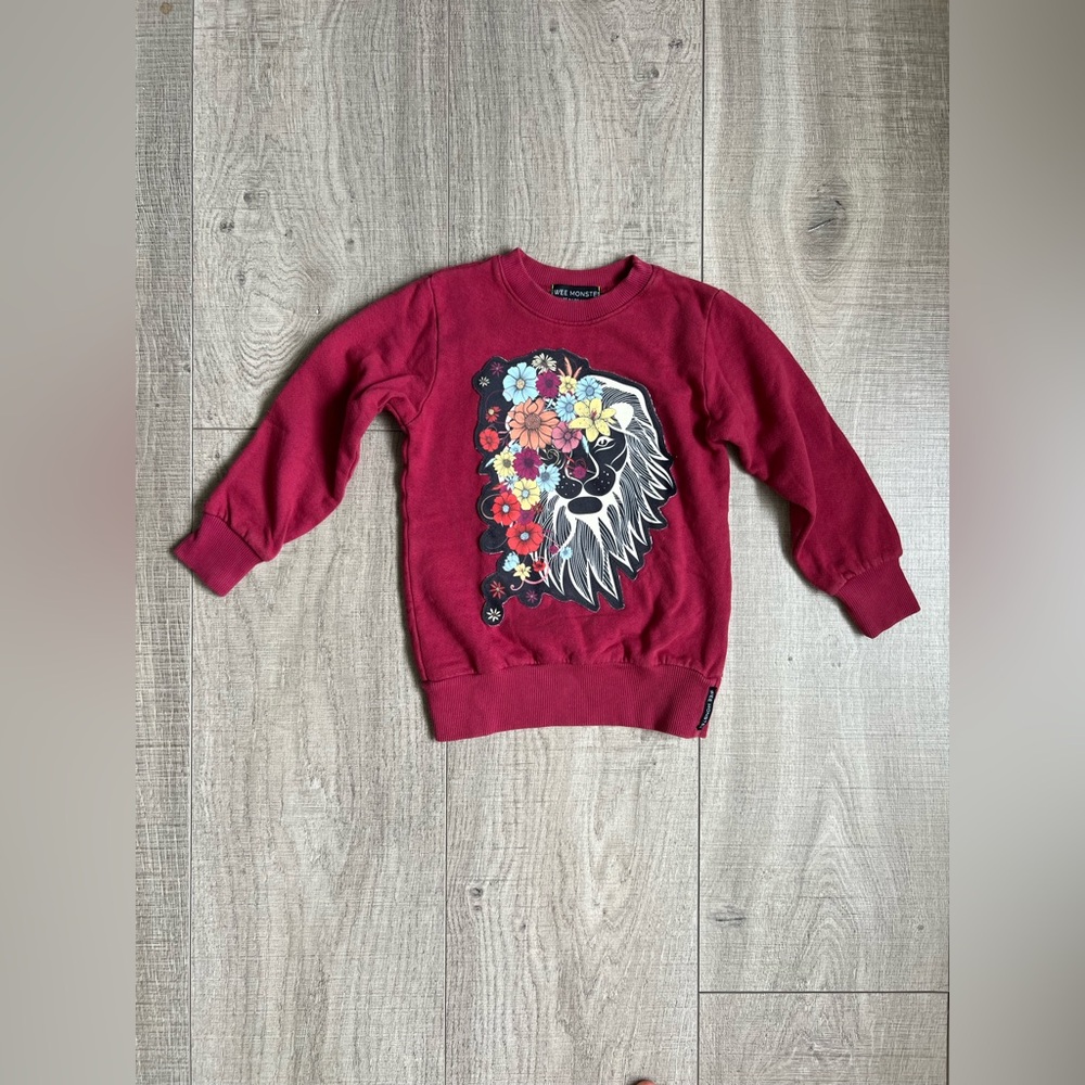 Wee Monster Kids Sweatshirt with Lion and Floral Design